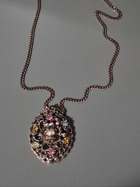 Rose Gold Filigree Pendant Necklace with Multicolor Stones - Unbranded